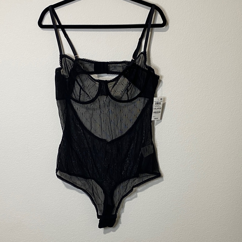 Women’s INC Monogram Black Sheer Lace Bodysuit